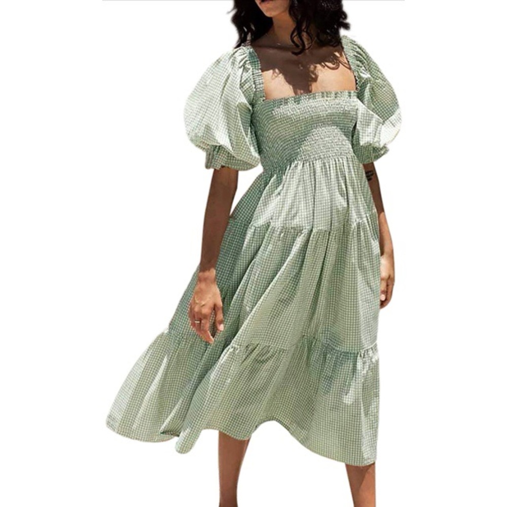 Gingham smocked midi dress - Picture 2 of 3